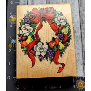 Stampendous Magnolia Wreathe R043 Flowers Rubber Stamp Wood #C8